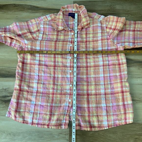 Charter Club Shirt Womens 18W Linen Pink Plaid Button Up Long Sleeve Top - Picture 4 of 5